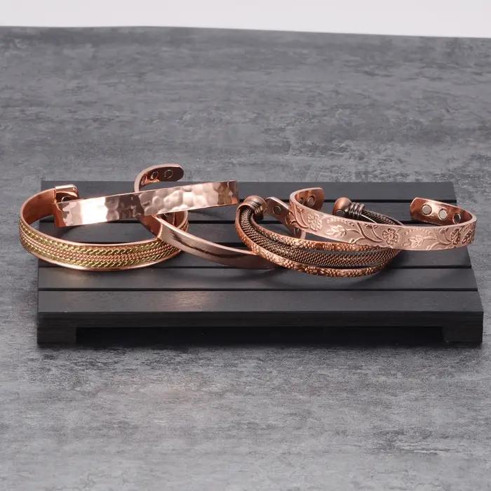 Vinterly Bracelet en cuivre pur hommes magnétique Vintage réglable aimant élevé manchette ouverte br