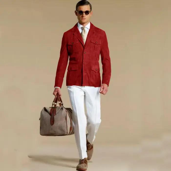 Blazer en daim pour hommes, costume élégant, robe à simple boutonnage, costumes modernes pour hommes