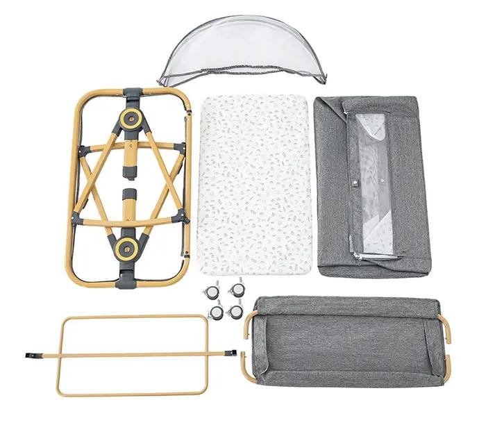 Lit bébé multifonctionnel avec réglage de hauteur pliable, berceau portable et mobile à accrocher au