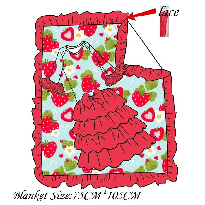 Ensemble Robe Bébé en Dentelle et Couverture Assortie, Rose Doux, Volants Floraux, Motif Fraise, Per