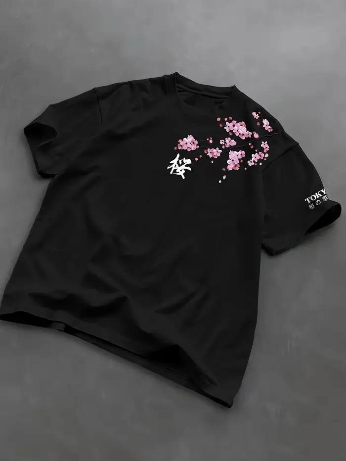 T-shirt ample pour hommes, motif fleurs de cerisier, style japonais, adapté à un usage quotidien, ma