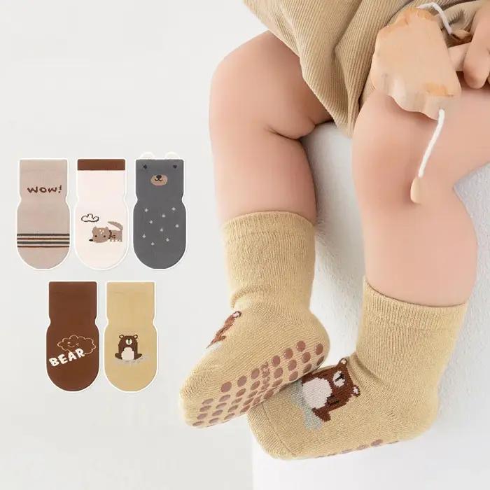 5 paires de chaussettes antidérapantes en coton pour enfants, garçons et filles, chaussettes de sol