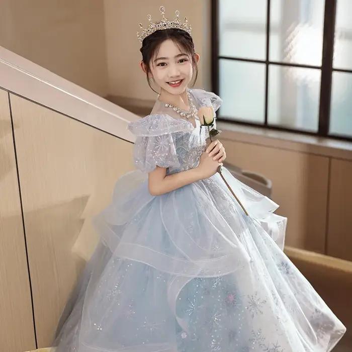 Robe de princesse bleue haut de gamme pour filles, robe de bal bouffante de luxe en Tulle, robe de s