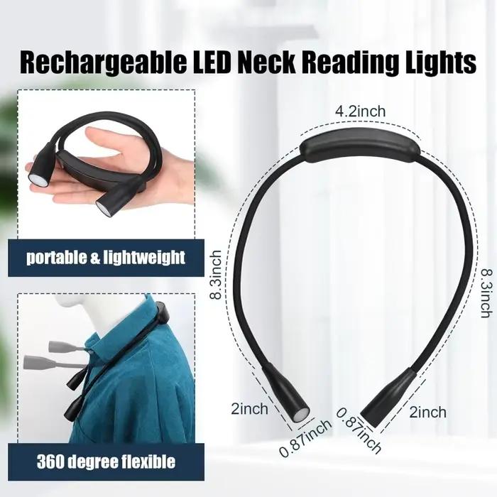 Lampes de lecture LED rechargeables pour le cou, 3 couleurs, 9 luminosité, bras Flexible, lumière de