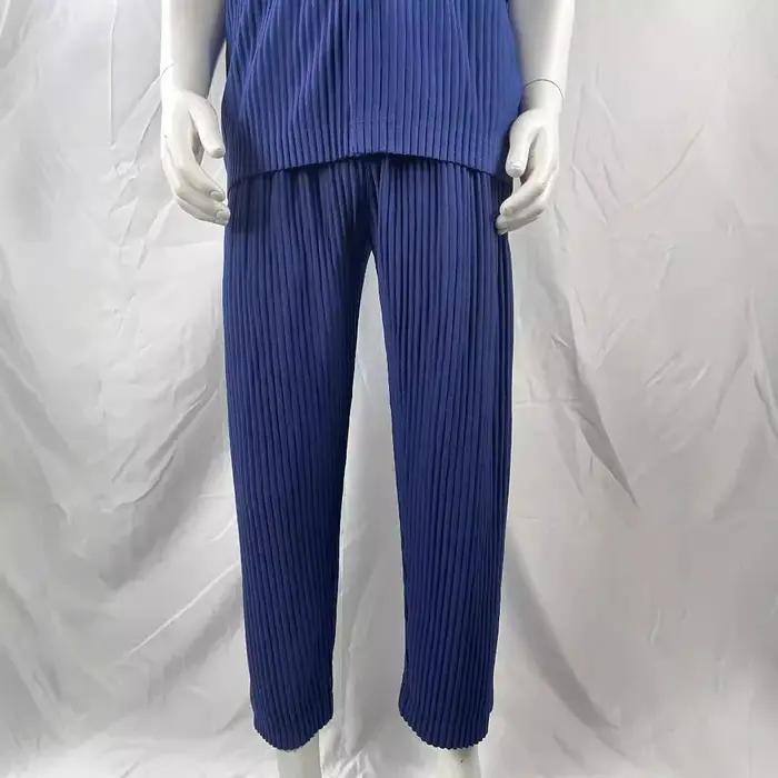 Miyake hommes été pantalon plissé décontracté plissé effilé neuf points pantalon cordon plissé confo