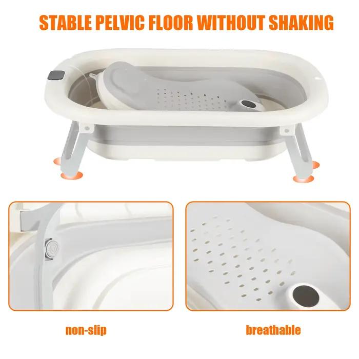Baignoire Pliable pour Bébé et Nouveau-Né, Inclus Transat De Bain & Thermomètre Intégré, Confortable