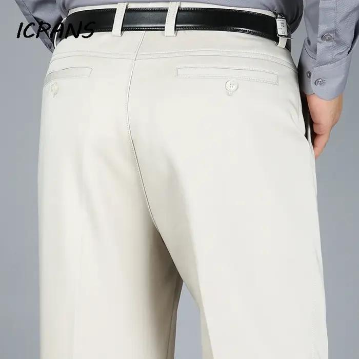 Pantalon droit taille haute pour homme, droit, plat, en coton, noir, pour bureau, grande taille 29-4