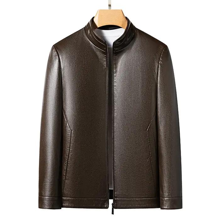 YN-2336 printemps et automne nouveaux hommes veste en cuir de mouton naturel col montant jeunesse Pr