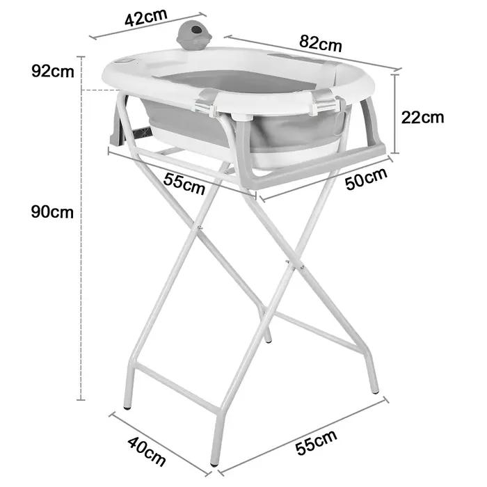 Baignoire Pliable Bébé avec Support en Acier, Thermomètre Intégré, Chapeau, Coussin Ergonomique et T
