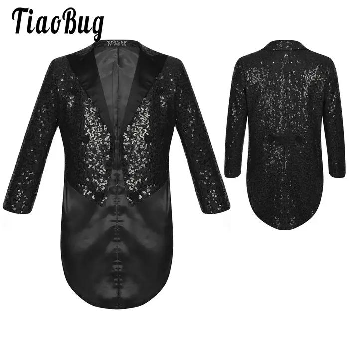 Veste de manteau à paillettes pour enfants garçons, coupe classique, smoking avec queues, Blazer bri