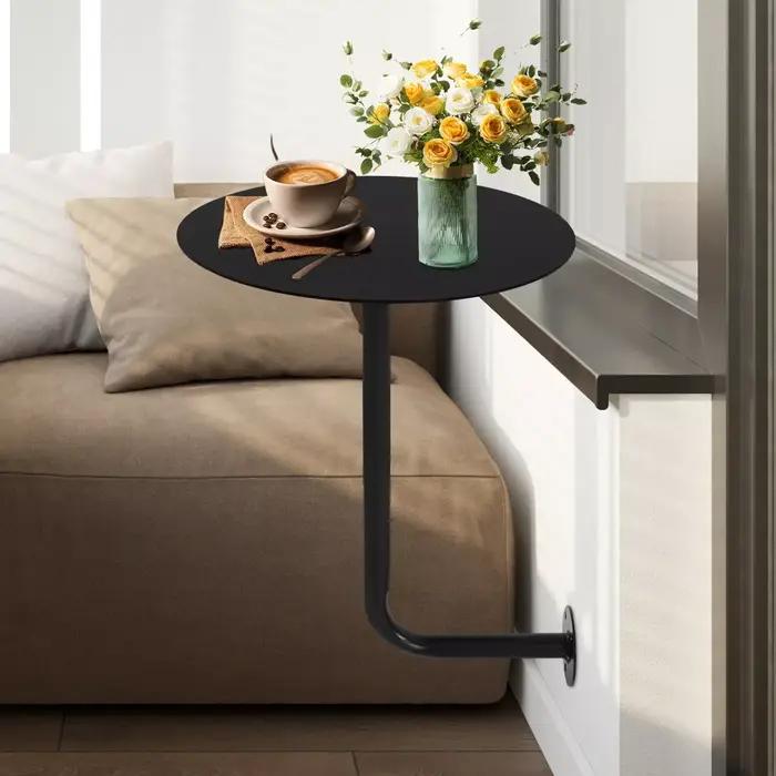 Table de bar ronde noire en forme de L fixée au mur, table peu encombrante, idéale pour l'utilisatio