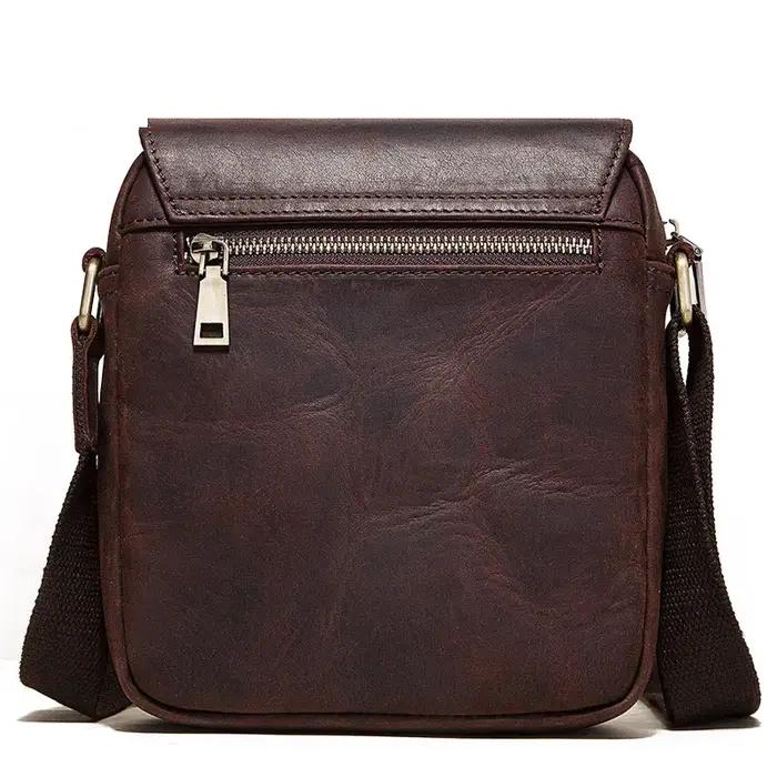 Sac messager en cuir Crazy Horse pour hommes, sac à bandoulière à rabat de grande capacité, sac à ba