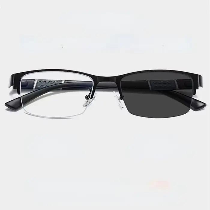 Lunettes de myopie photochromiques vintage pour hommes, demi-monture en métal, lunettes bloquant la