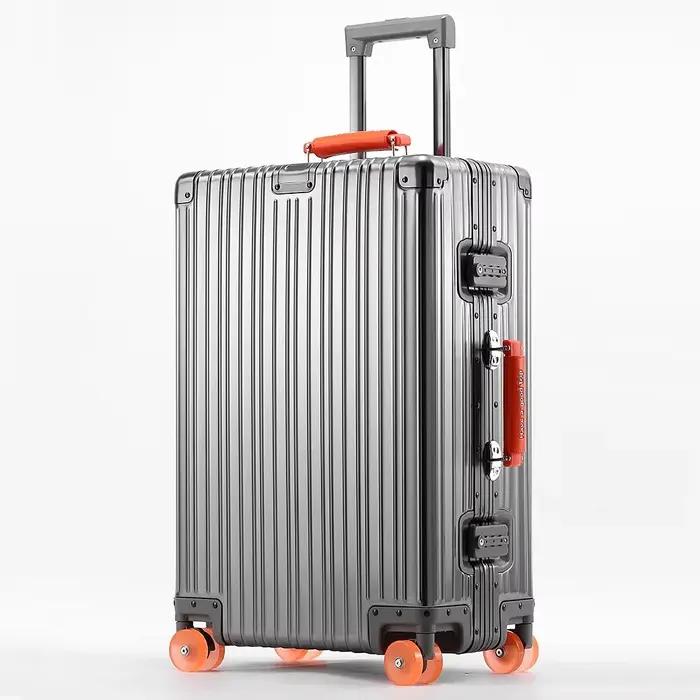 Valise en alliage d'aluminium-magnésium, 20/24/29 pouces, poignée en cuir, étui de voyage, bagages r