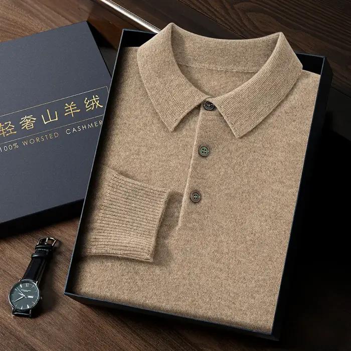 Pull à col POLO en cachemire pour hommes, de haute qualité, doux et élastique, décontracté, couleur