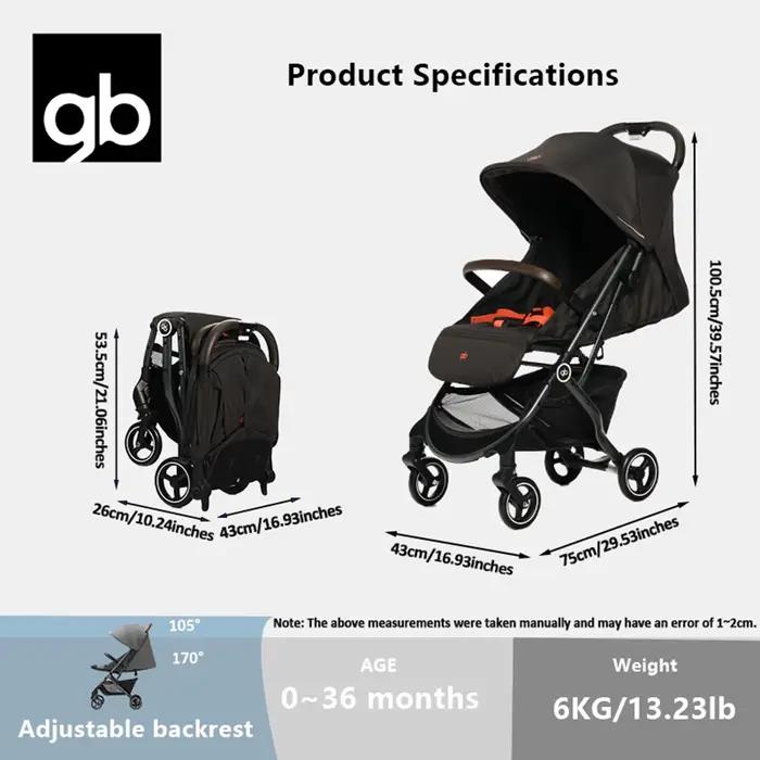 Poussette bébé pliable légère gb avec siège inclinable et pliable à une main, amortisseurs tout-Terr