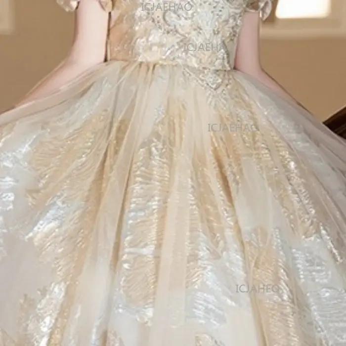 Robe de princesse champagne vintage pour filles 2026 – Robe de soirée, demoiselle d'honneur, mariage