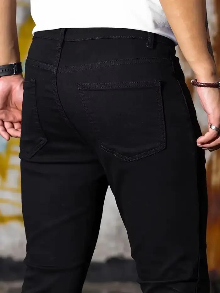 Homme pantalon rétro lavage fermeture éclair Stretch jean décontracté coupe ajustée pantalon mâle gr