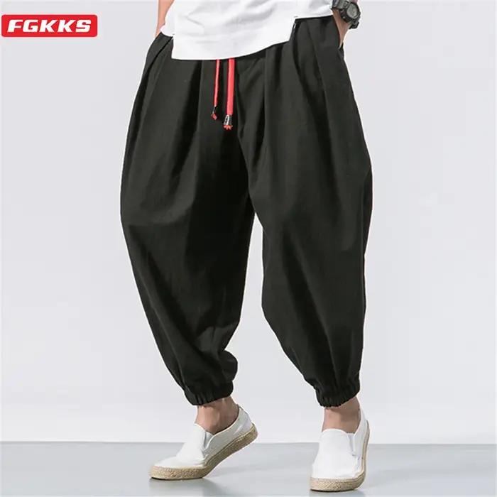 FGKKS Nouveau Pantalon Harem Ample Homme Grande Taille Automne Style Chinois Coton Qualité Décontrac