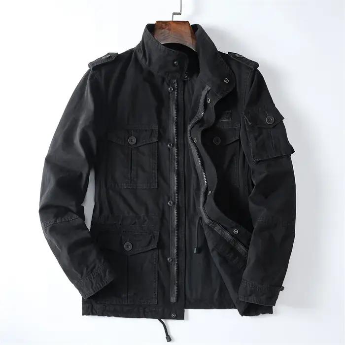 Vestes décontractées de printemps pour hommes, Style rétro américain, en coton épais, multi-poches,