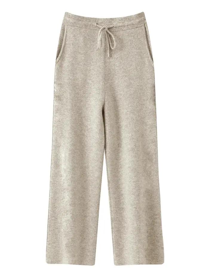 Pantalon de luxe pour hommes, 100% laine mérinos, tricot épais, jambes larges, chaud, décontracté, B