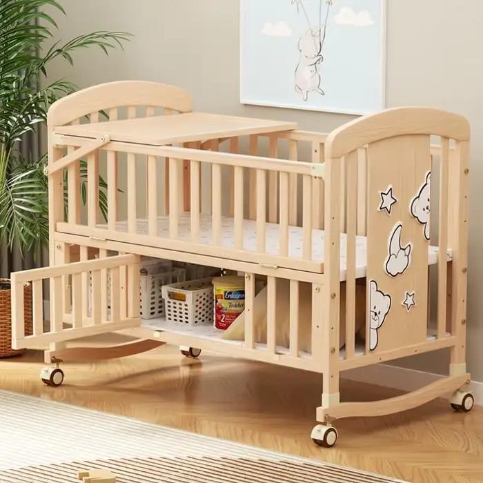 Lit de couchage confortable pour bébé, lit pour nouveau-né en bois massif, lit à bascule multifoncti