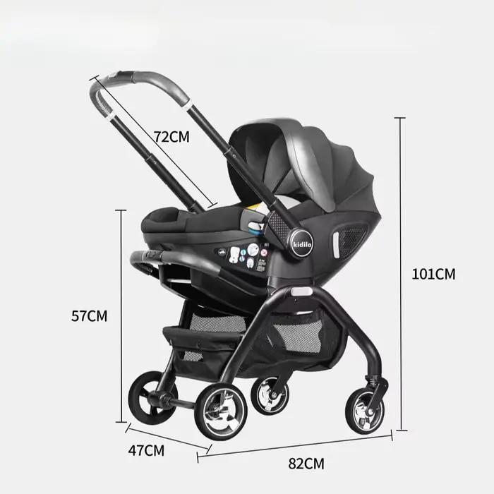 Poussette 3en1 nouveau-né convertible - Siège auto luxe multifonctionnel avec direction bidirectionnelle UE