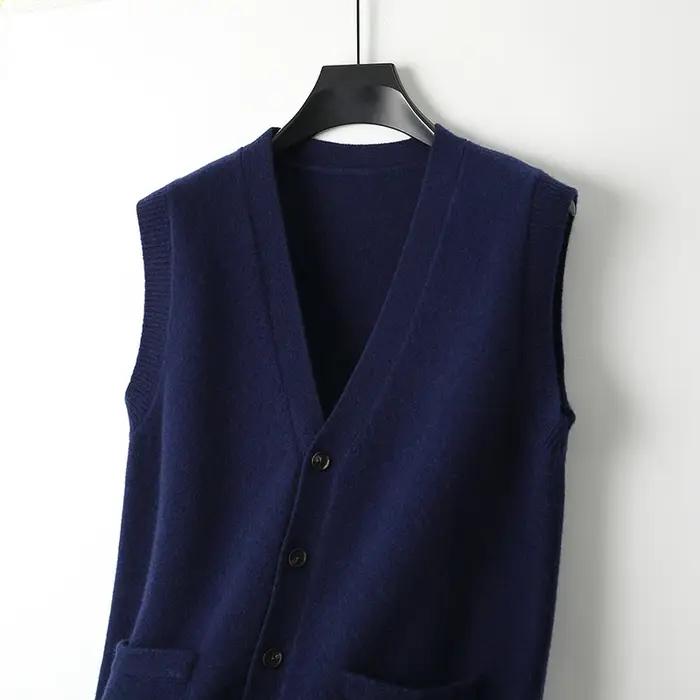 Gilet sans manches tricoté en laine mérinos pour hommes, épaule épaisse, décontracté, Business, chau