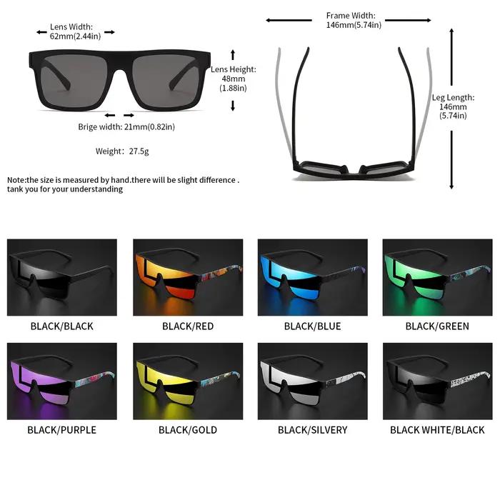 Lunettes de soleil de sport carrées colorées – Lentille une pièce avec branches à motifs, confort un