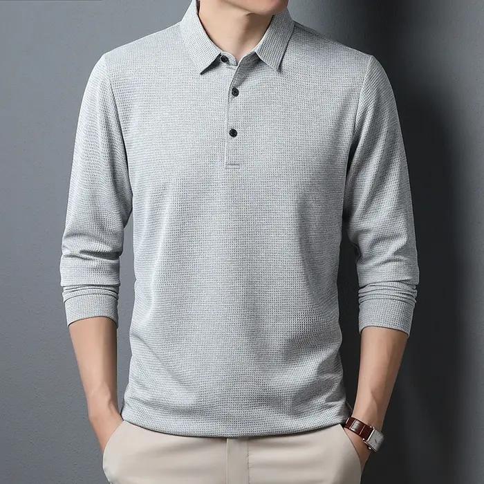 Polo d'affaires décontracté à manches longues pour hommes, T-shirt d'été confortable