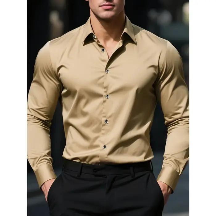 FGKKS nouveaux hommes chemise flambant neuf couleur unie à manches longues tissu élastique hommes pl