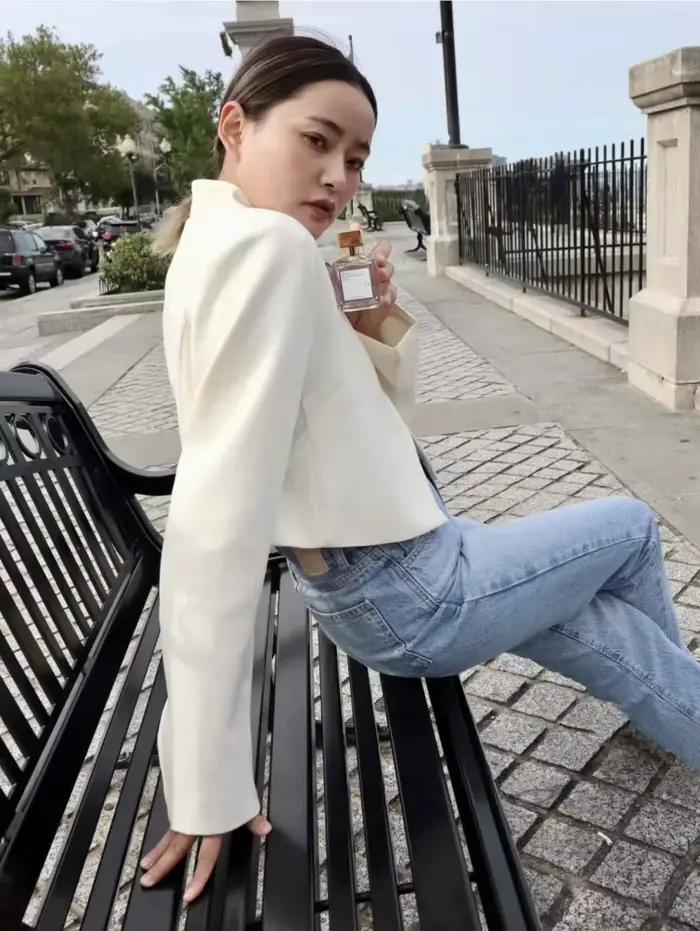 ETJ 2025 automne hiver nouveau professionnel femmes simple mode blanc court trajet col zhongshan cos