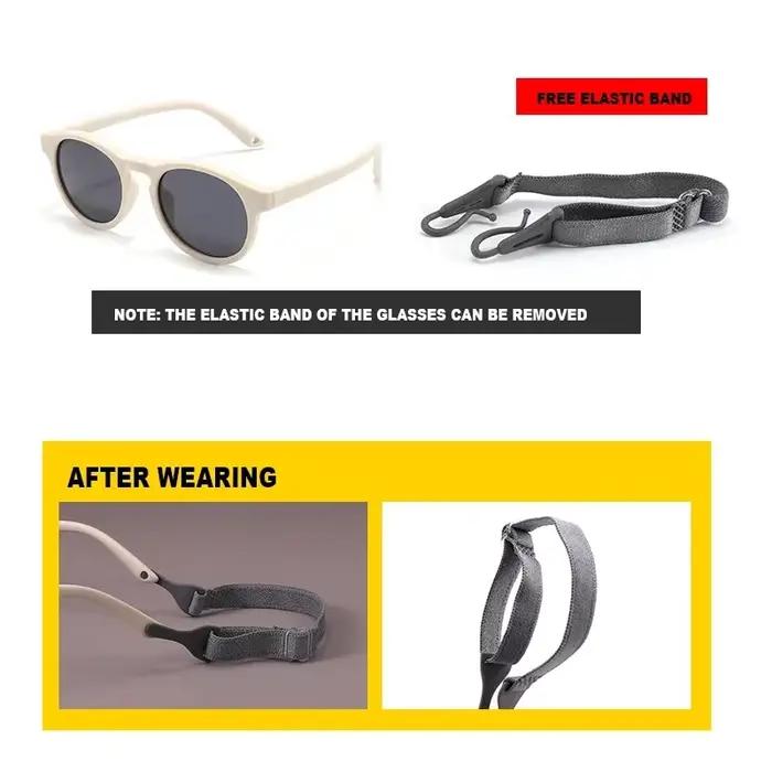 Premières lunettes de soleil à la mode pour bébé avec sangle ronde flexible UV400 lunettes de soleil