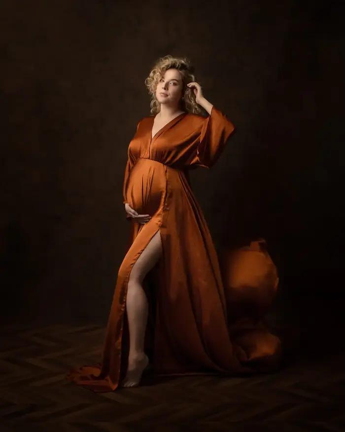 Boho ALTERPhotography Props Robes à col en V, Taille libre, Réglable, Doux, Séance photo de grossess