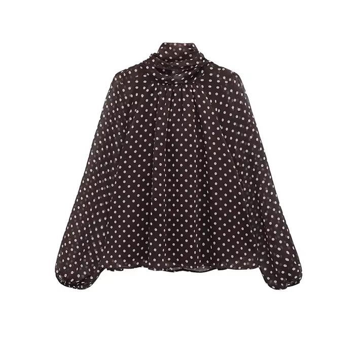 Chemisier Femme Imprimé Pois Nouvelle Collection Printemps 2026 – Blouse Élégante à Nœud Papillon et