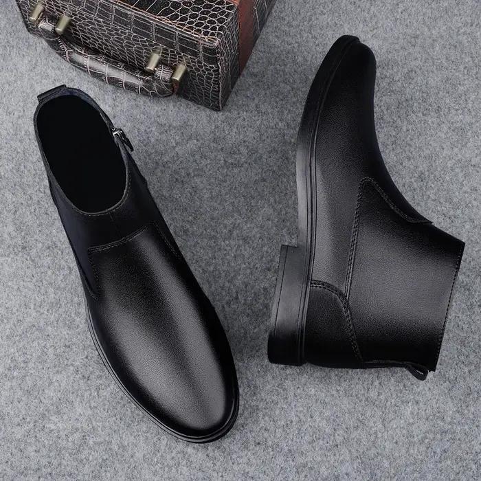 Chaussures en cuir véritable pour hommes, bottes de rinçage en peluche, chaussures d'affaires décont