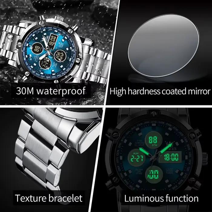 OLEVS – montre électronique multifonctionnelle originale pour hommes, réveil lumineux étanche, robe