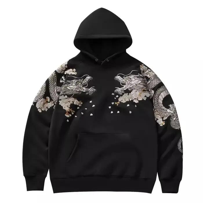 Makuluya sweats à capuche Yokosuka Dragon noir Phoenix Suzaku motif brodé pull Sakura
