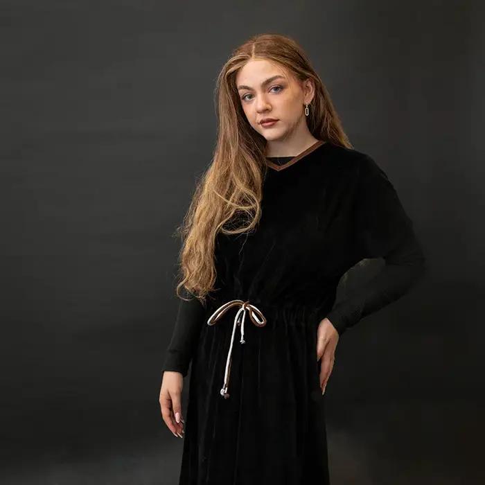 Shabbos adolescent/femme robe hiver robe manches courtes vêtements taille 2 cordon cordes filles noi