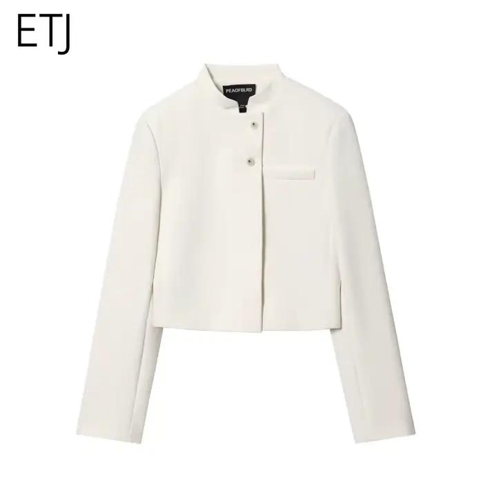 ETJ 2025 automne hiver nouveau professionnel femmes simple mode blanc court trajet col zhongshan cos