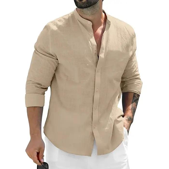 Automne hommes chemises à manches longues coton affaires t-shirts hommes respirant couleur unie Stre
