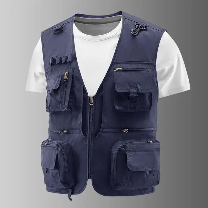 Gilet de pêche respirant en maille avec poches zippées, idéal pour les activités de plein air et le