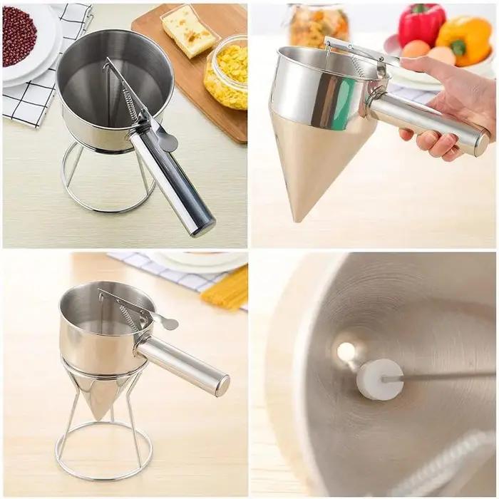 Seau à huile avec support, distributeur d'entonnoir en acier inoxydable, Cupcake, crêpes, pâte, boul