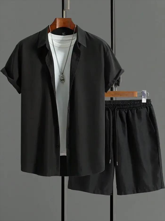 2025 nouveaux hommes à manches courtes chemise hawaïenne ensemble de sport été tous les jours hommes