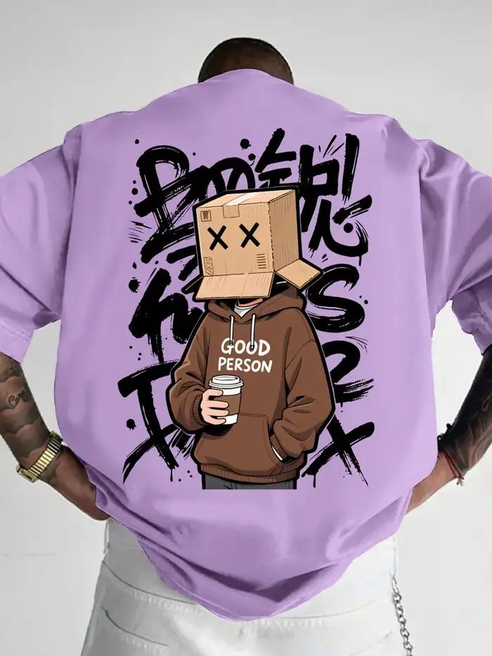 T-shirt col rond pour hommes, confortable et respirant, avec lettres de personnage de dessin animé a
