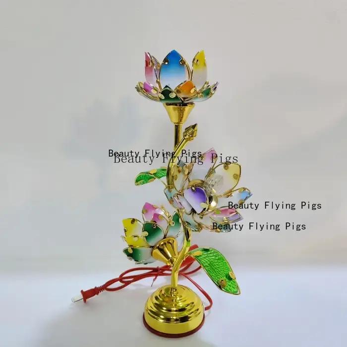 Bougeoir Lotus en forme de pétale coloré, alimentation électrique pour Temple, chandelier de Table,