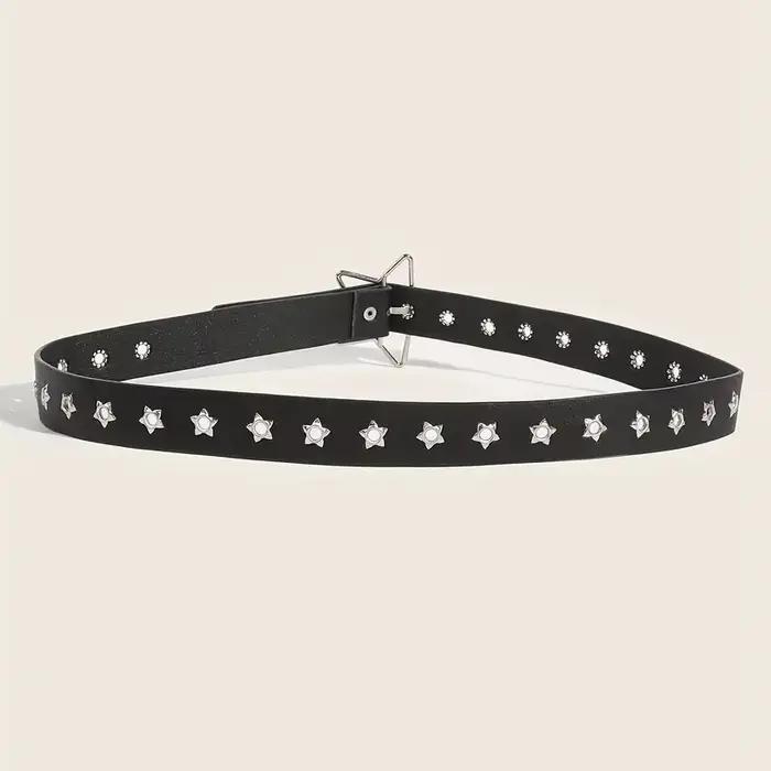 Y2K Punk étoile oeillet noir Rivet ceinture Goth Pu cuir ceintures pour femmes jean pantalon garçons