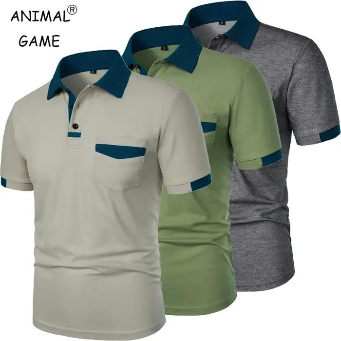 Nouveaux t-shirts à manches courtes pour hommes, Polo de couleur unie avec poches, chemises de base