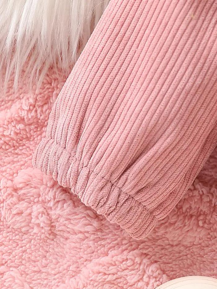 Veste décontractée en velours côtelé pour bébé fille, mignon, tissu en peluche composite, fermeture