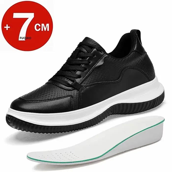 Baskets rehaussantes en cuir de vache blanc à semelles épaisses pour hommes, chaussures de ville et